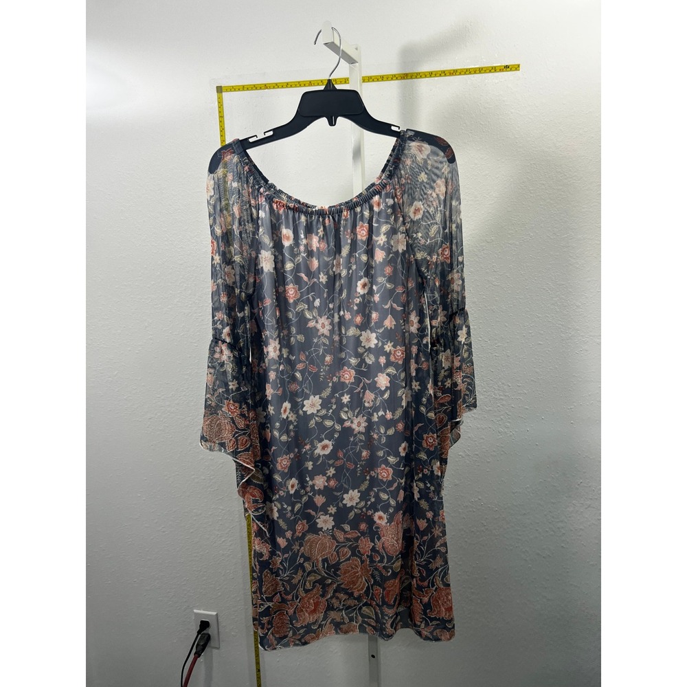 Love Ryan Los Angeles Floral Mesh Bell‎ Sleeve Dress Large SD5066M-7785R Boho